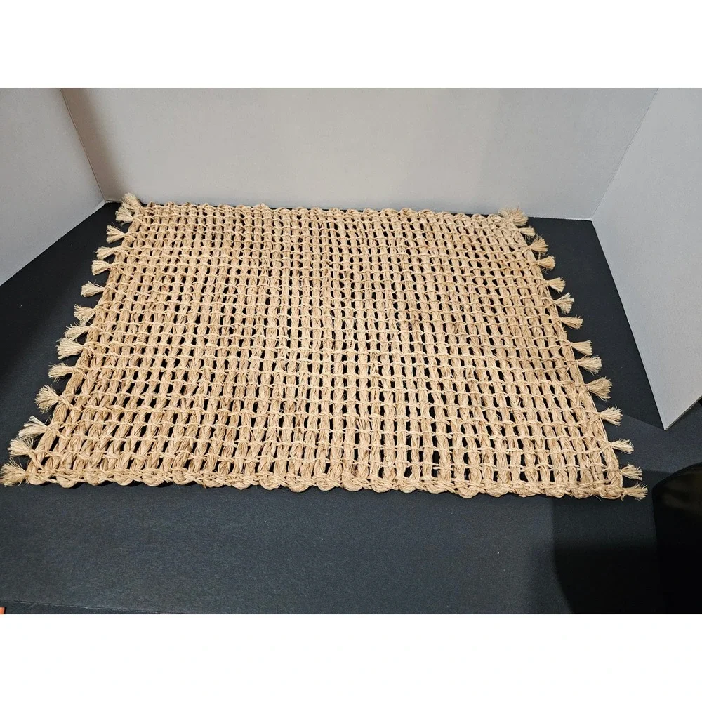 Woven Jute Placemat Accent Rug Tan Excellent Tassel Fringe Boho